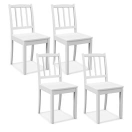 Gymax - Wood Dining Chair Set of 4 w/ Rubber Wood Legs Curved Backrest for Kitchen - White