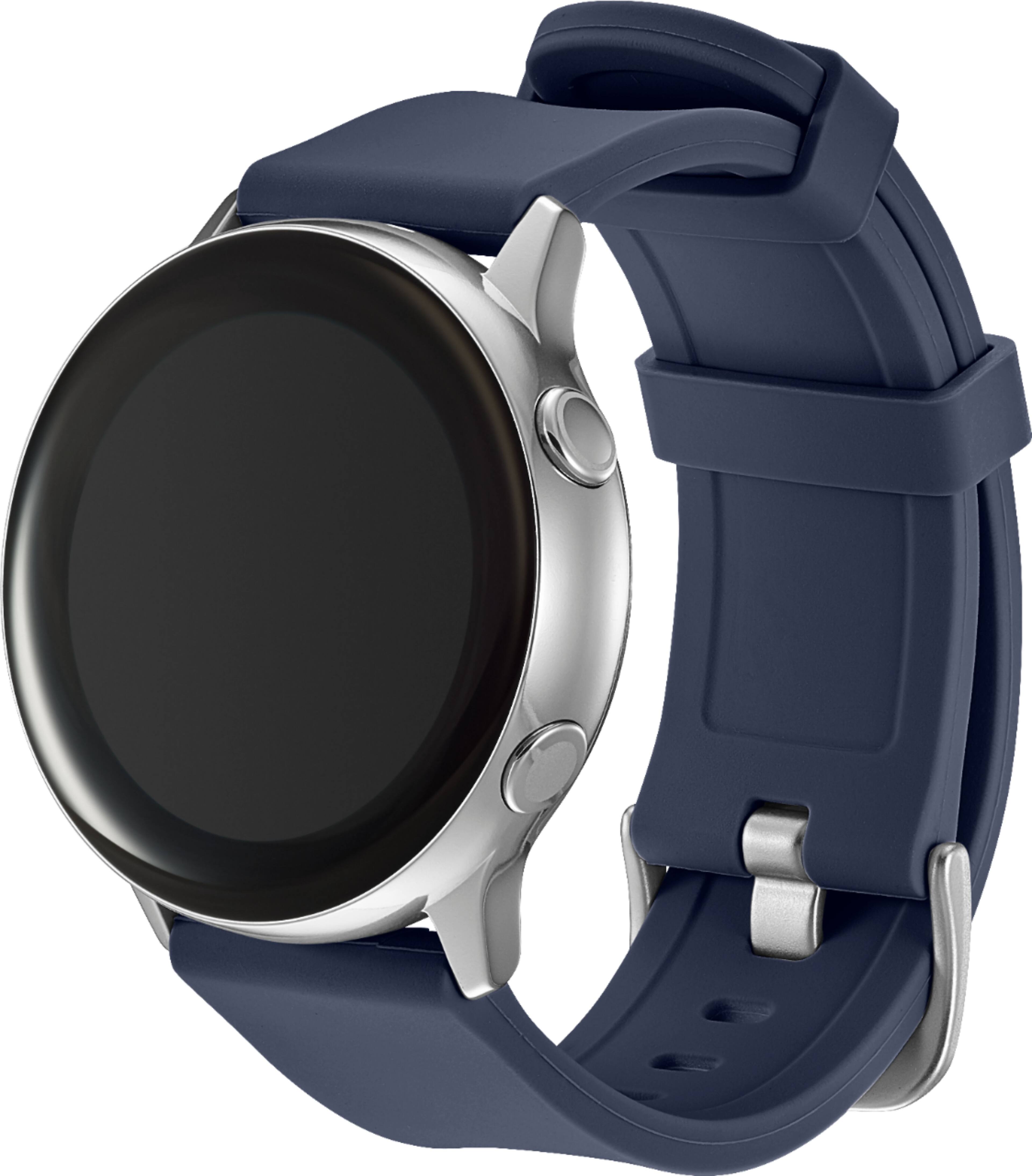 Left. Modal™ - Silicone Watch Band for Samsung Galaxy Watch, Galaxy Watch3, Galaxy Watch4, Galaxy Active, and Galaxy Active 2 - Navy.