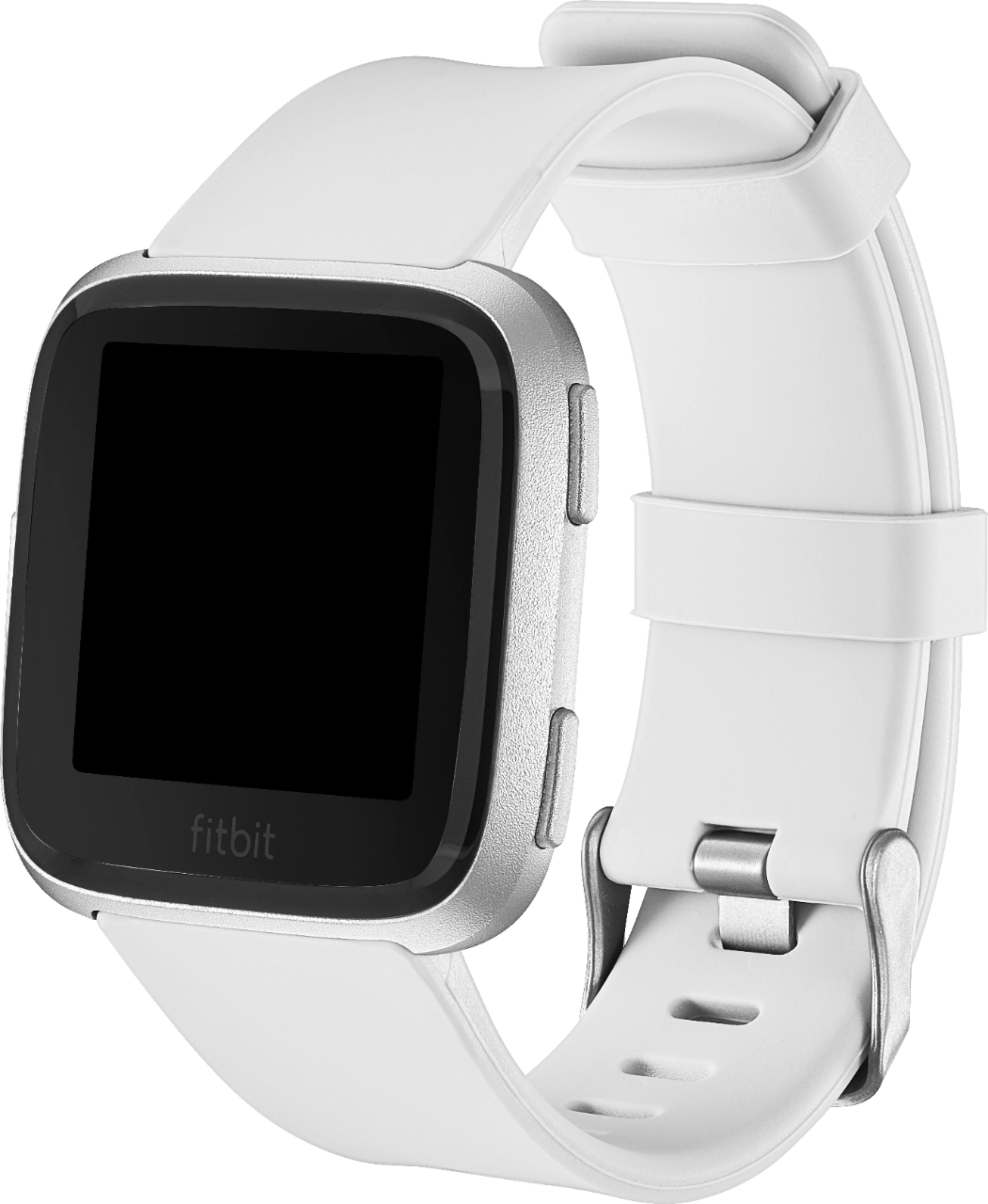 Left. Modal™ - Silicone Watch Band for Fitbit Versa 2, Fitbit Versa, and Fitbit Versa Lite - Pure White.
