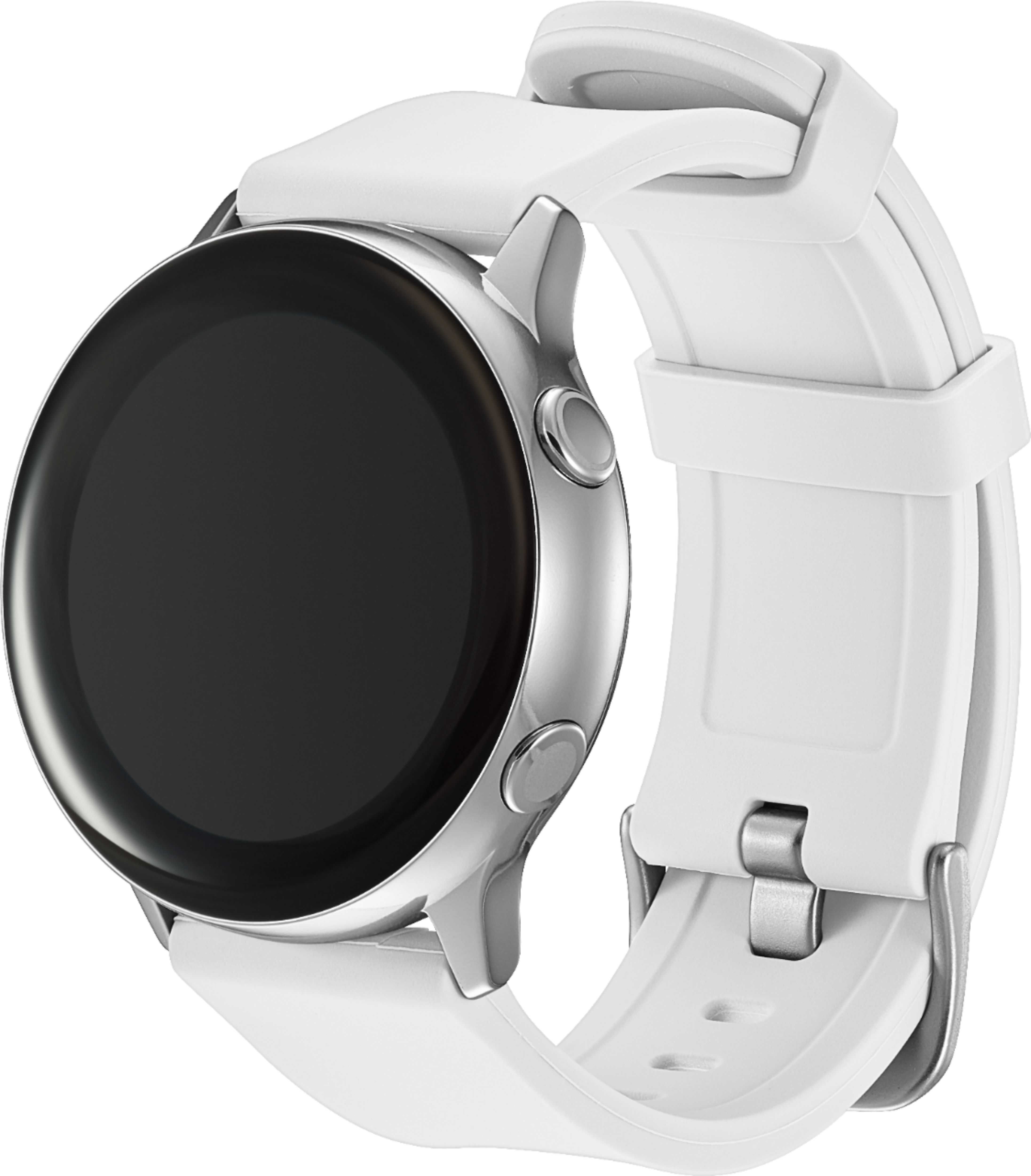 Left View: Modal™ - Silicone Watch Band for Samsung Galaxy Watch, Galaxy Watch3, Galaxy Watch4, Active and Active 2 - Pure White