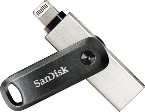 SanDisk - iXpand 256GB USB 3.0, Apple Lightning Flash Drive with Hardware Encryption - Black/Silver
