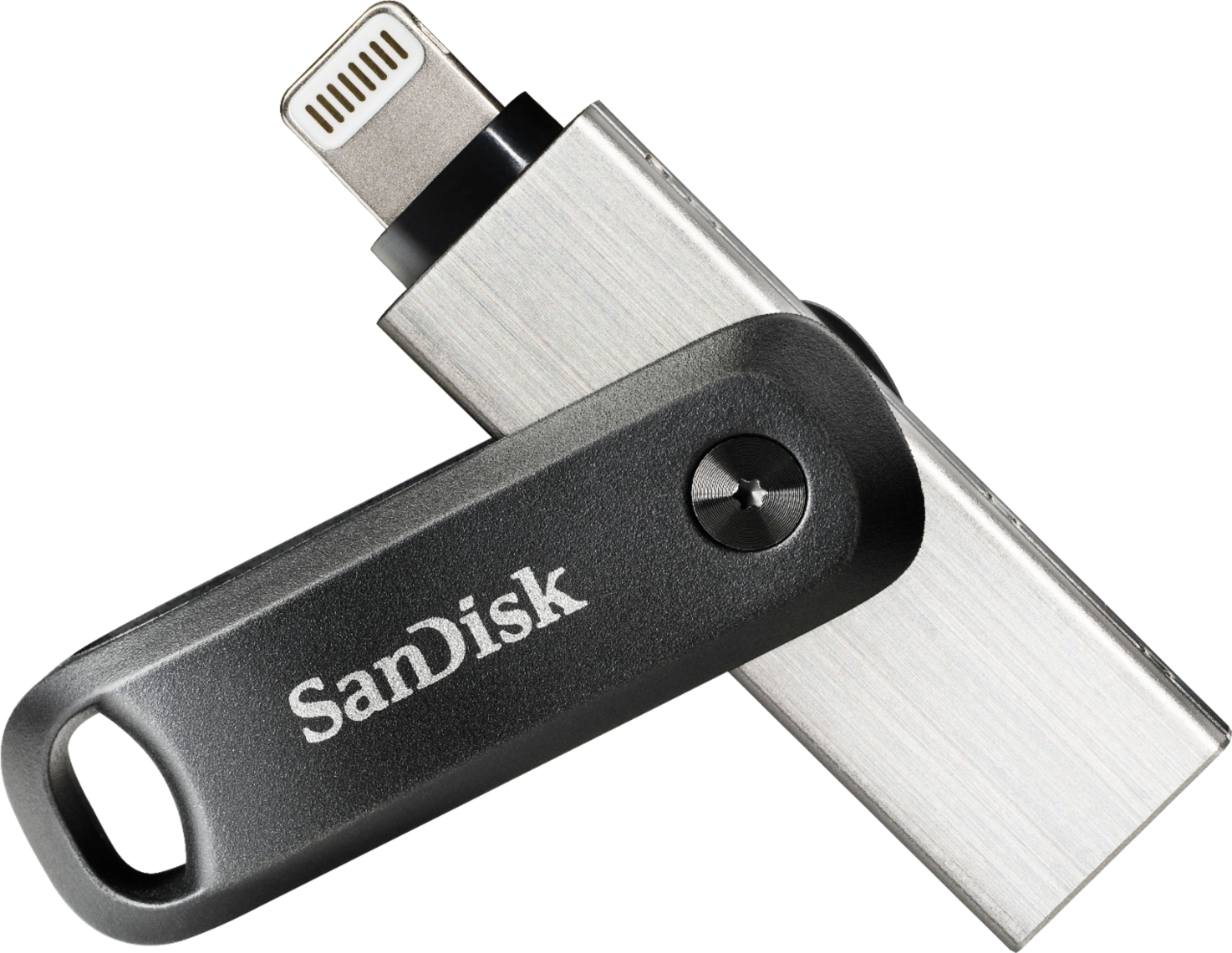 Front. SanDisk - iXpand Flash Drive Go 256GB USB 3.0 Type-A to Apple Lightning for iPhone & iPad - Black / Silver.