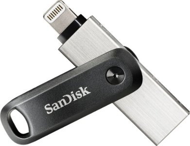 SanDisk - iXpand Flash Drive Go 256GB USB 3.0 Type-A to Apple Lightning for iPhone & iPad - Black / Silver