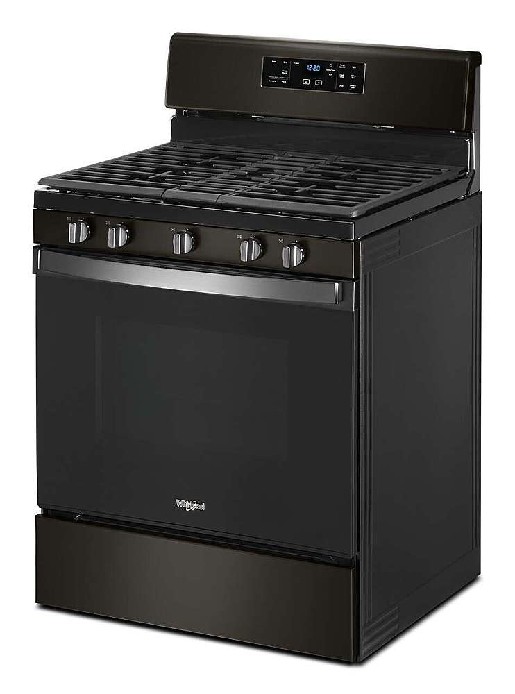 Left. Whirlpool - 5.0 Cu. Ft. Freestanding Gas Range with Self-Cleaning and SpeedHeat Burner - Black Stainless Steel.