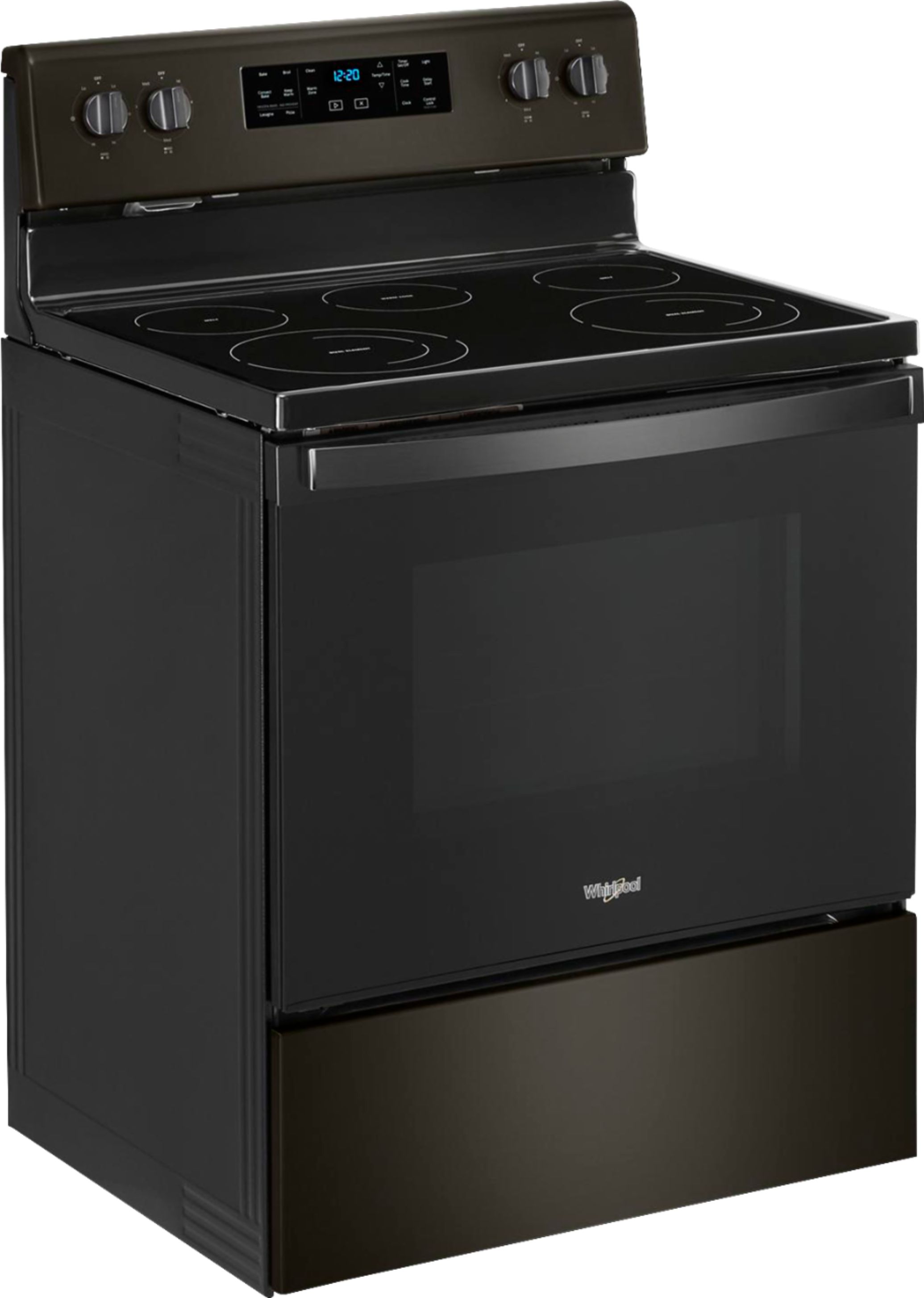 Angle View: Whirlpool - 5.3 Cu. Ft. Freestanding Electric Convection Range Self-High Heat Cleaning Method and Frozen Bake - Black stainless steel