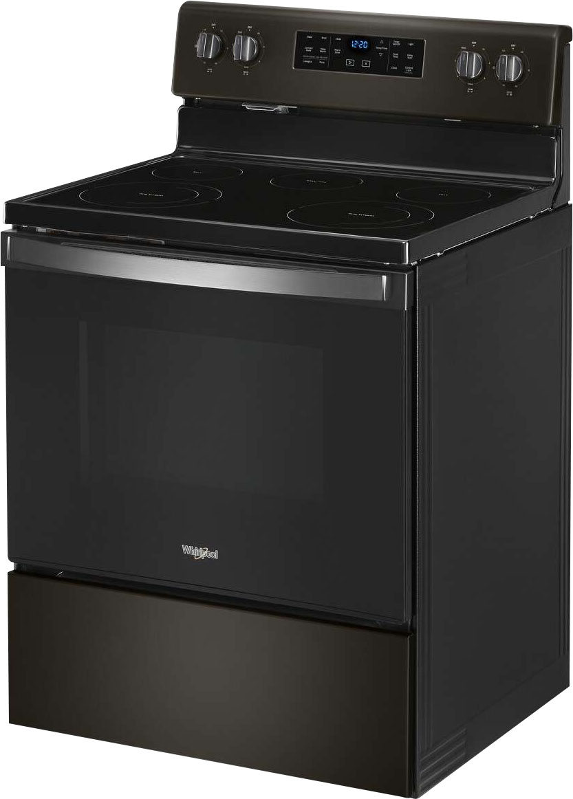 Left View: Whirlpool - 5.3 Cu. Ft. Freestanding Electric Convection Range Self-High Heat Cleaning Method and Frozen Bake - Black stainless steel