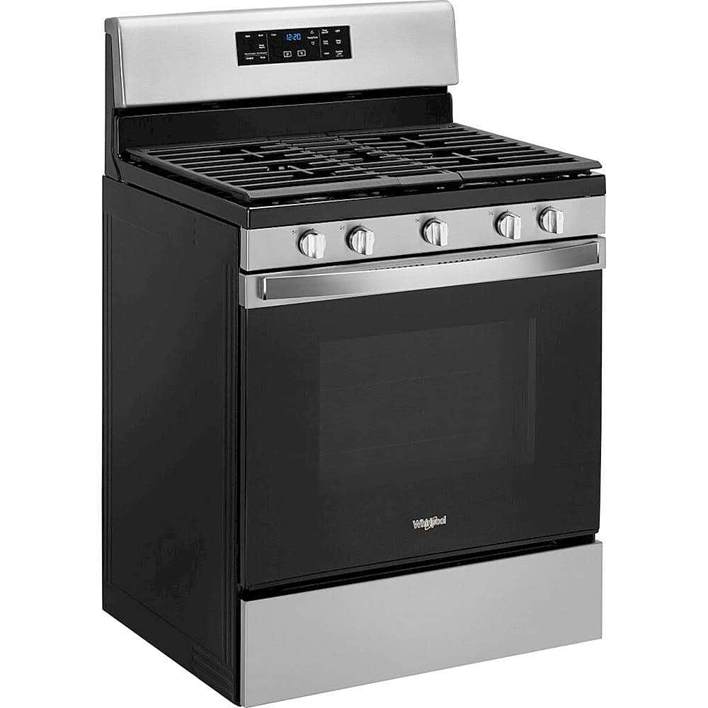 Angle View: Whirlpool - 5.0 Cu. Ft. Freestanding Gas Range with Self-Cleaning and SpeedHeat Burner - Stainless steel