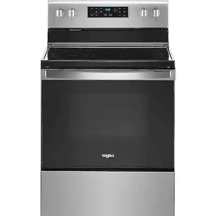 Front. Whirlpool - 5.3 Cu. Ft. Freestanding Electric Range with Self-Cleaning and Frozen Bake - Stainless Steel.