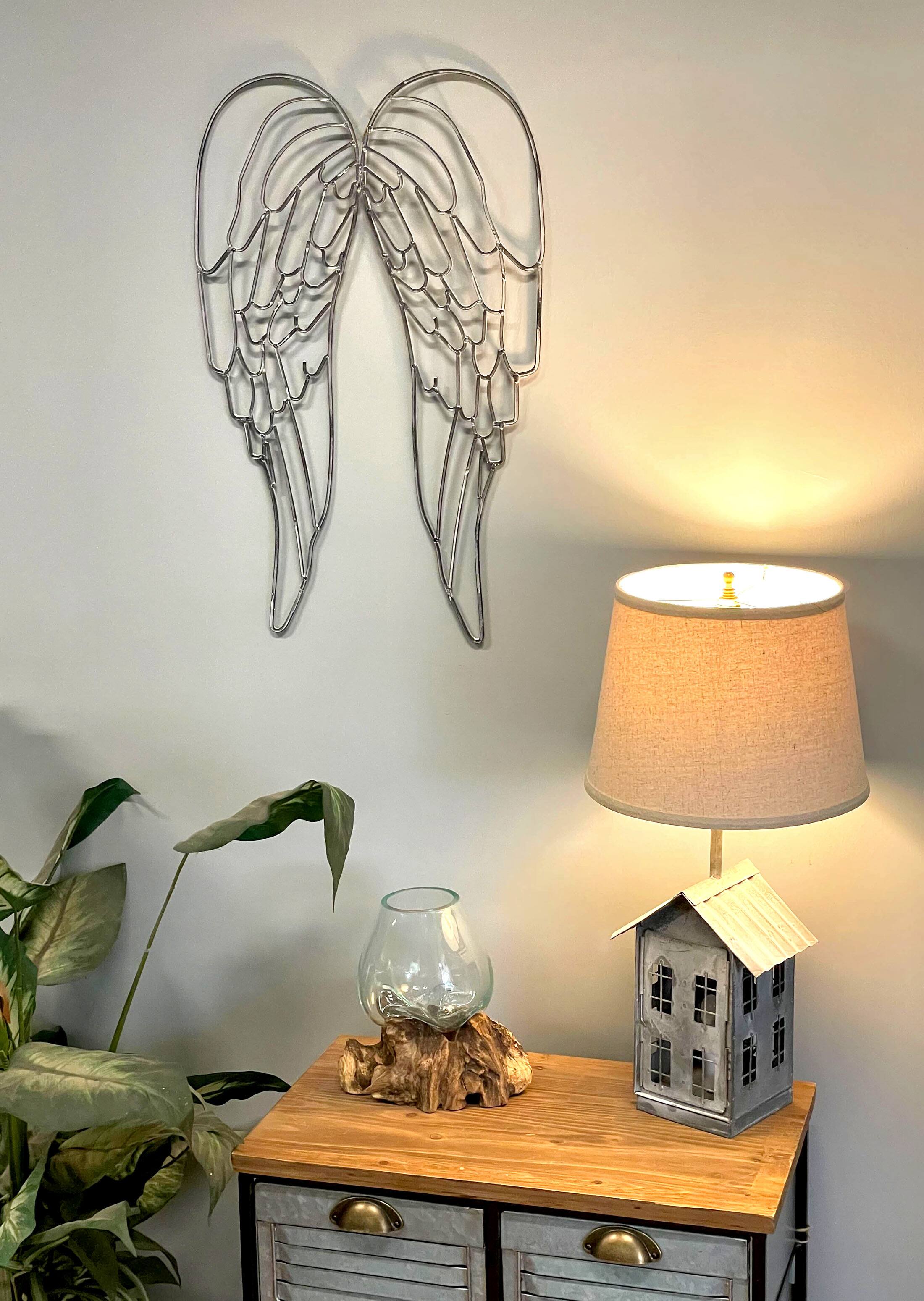 Alt View 3. Distinctive Designs - Metal Wire Art Angel Wings Wall Sculpture 25 inch - Gray.