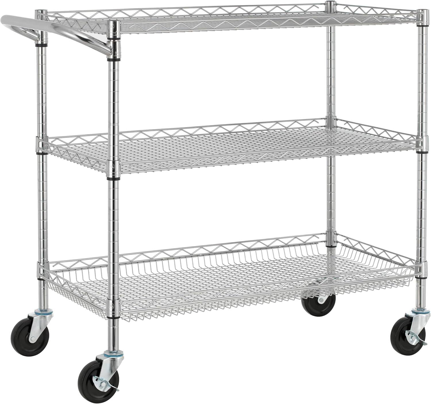Front. Finnhomy - Finnhomy 3-Tier Heavy Duty Commercial Utility Cart – 18" D x 36" W Chrome Steel Wire Rolling Cart, NSF Listed - Chrome.