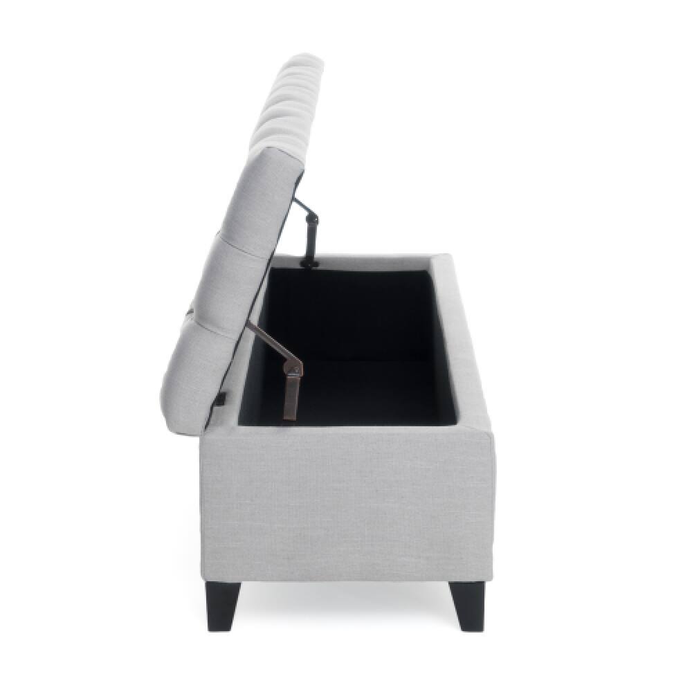 Alt View 2. PDTEND - Contemporary Storage Ottoman in Light Gray Fabric with Button Tufted Diamond Stitch Design - Light Gray.