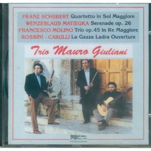 FRANZ SCHUBERT  
Quartetto in Sol Maggiore  

WENZESLAUS MATIEGKA  
Serenade op. 26  

FRANCESCO MOLINO  
Trio op. 45 in Re Maggiore  

ROSSINI - CARULLI  
La Gazza Ladra Ouverture  

Trio Mauro Giuliani