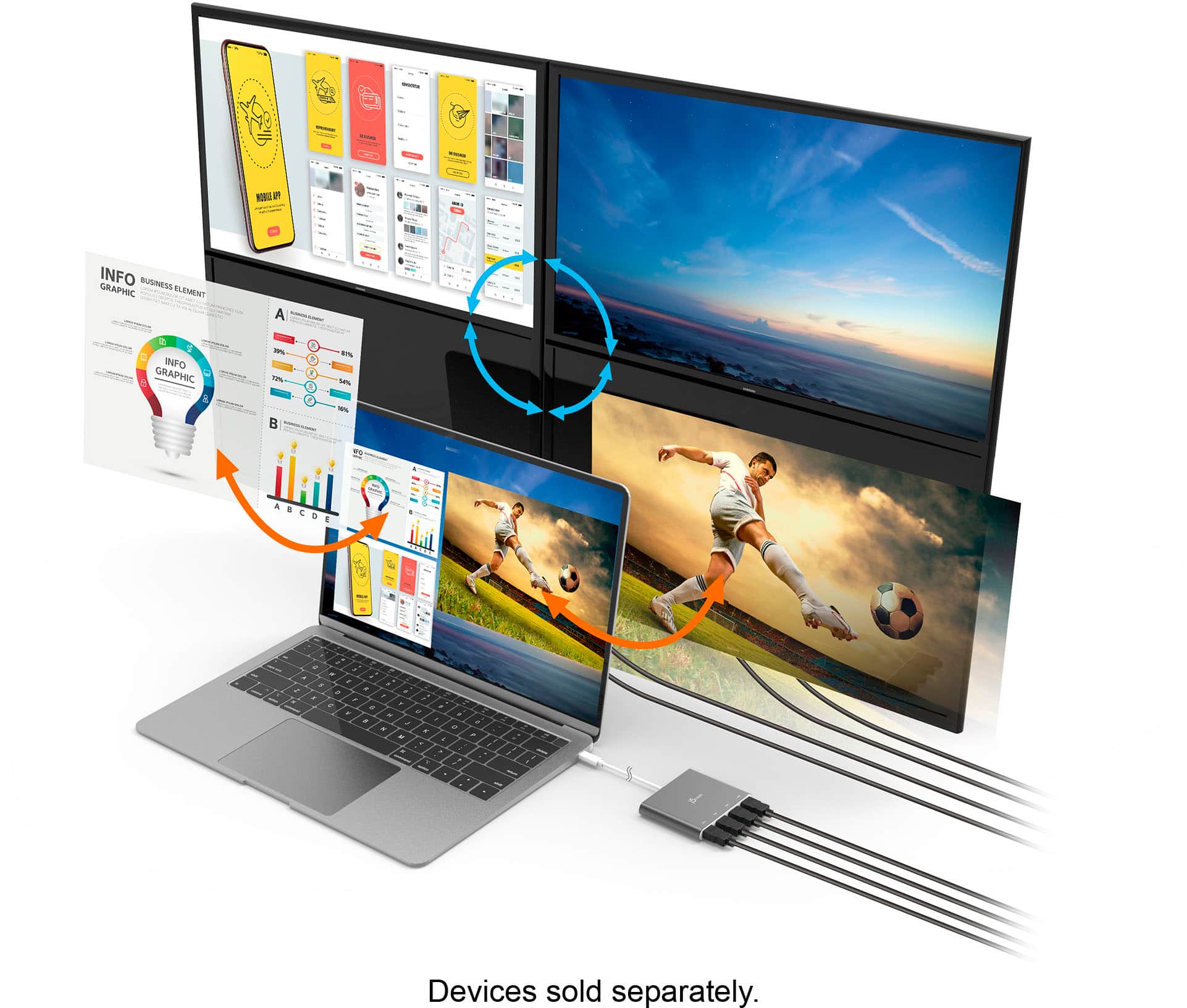 Alt View 17. j5create - USB-C to 4-Port HDMI Multi-Monitor Adapter - Silver.