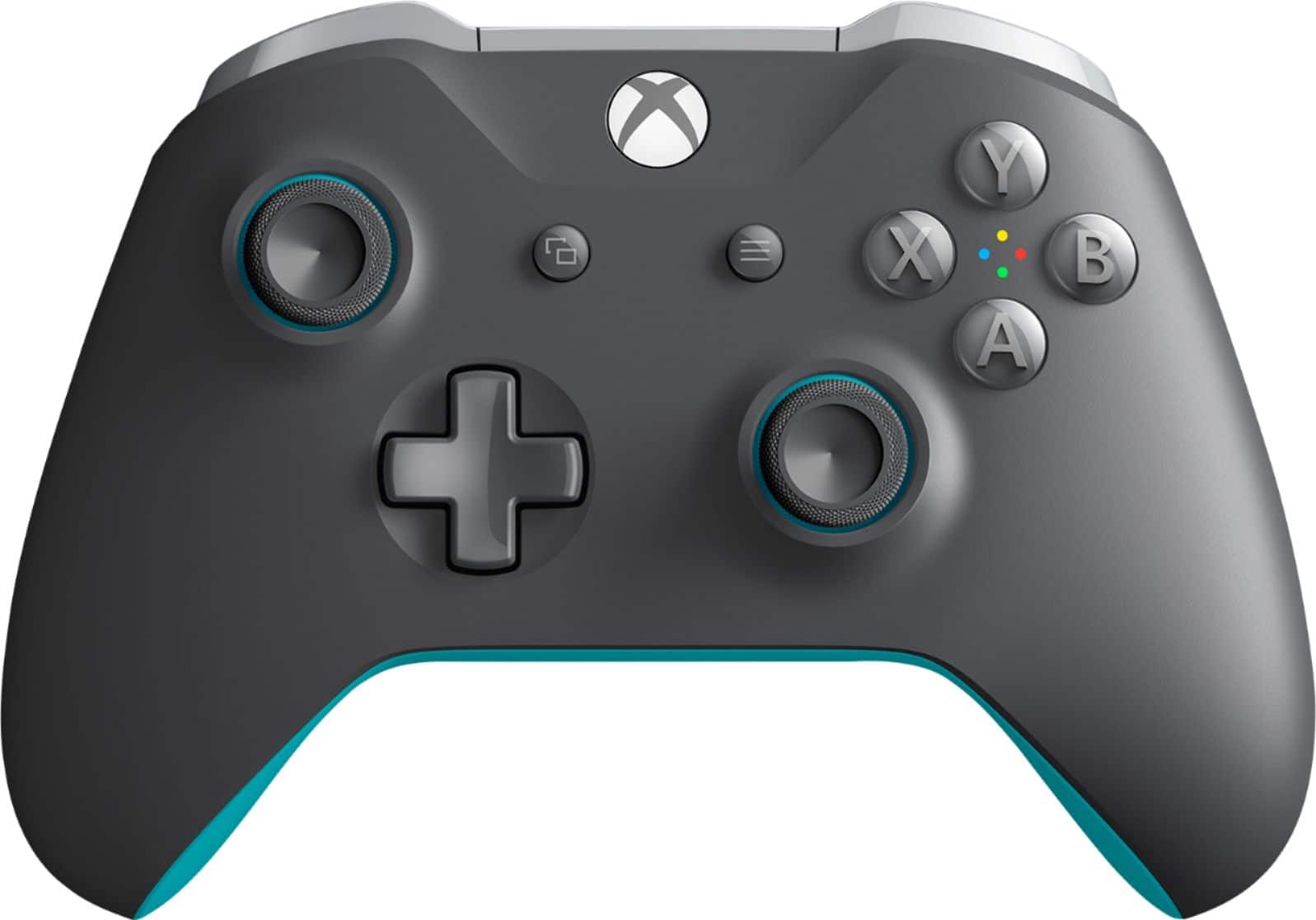 Front. Microsoft - Geek Squad Certified Refurbished Wireless Controller for Xbox One and Windows 10 - Gray/Blue.