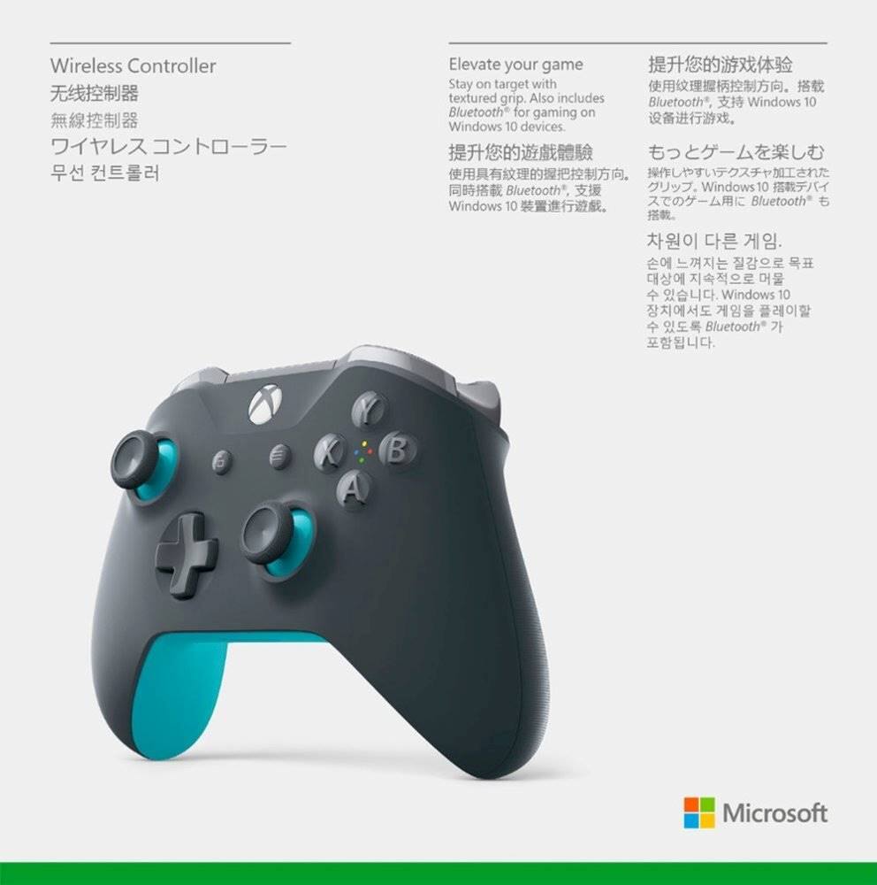 Alt View 13. Microsoft - Geek Squad Certified Refurbished Wireless Controller for Xbox One and Windows 10 - Gray/Blue.