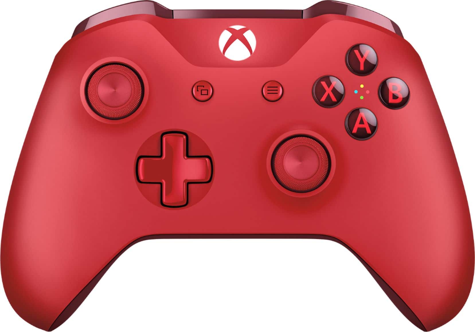 Front. Microsoft - Geek Squad Certified Refurbished Wireless Controller for Xbox One and Windows 10 - Red.
