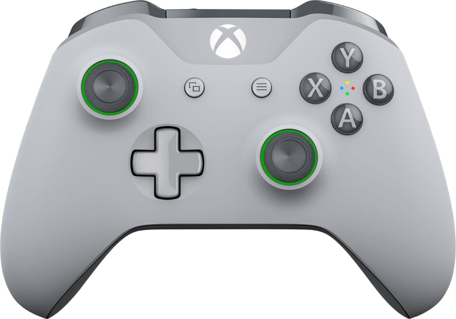 Front. Microsoft - Geek Squad Certified Refurbished Wireless Controller for Xbox One and Windows 10 - Gray And Green.