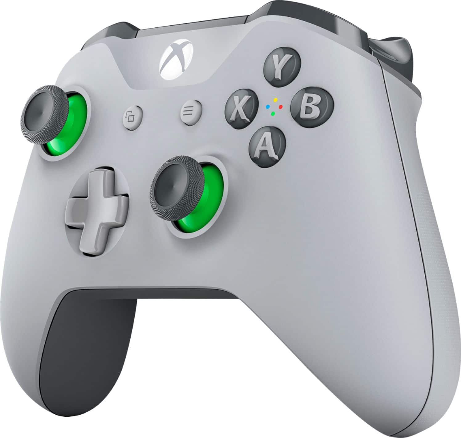 Left. Microsoft - Geek Squad Certified Refurbished Wireless Controller for Xbox One and Windows 10 - Gray And Green.