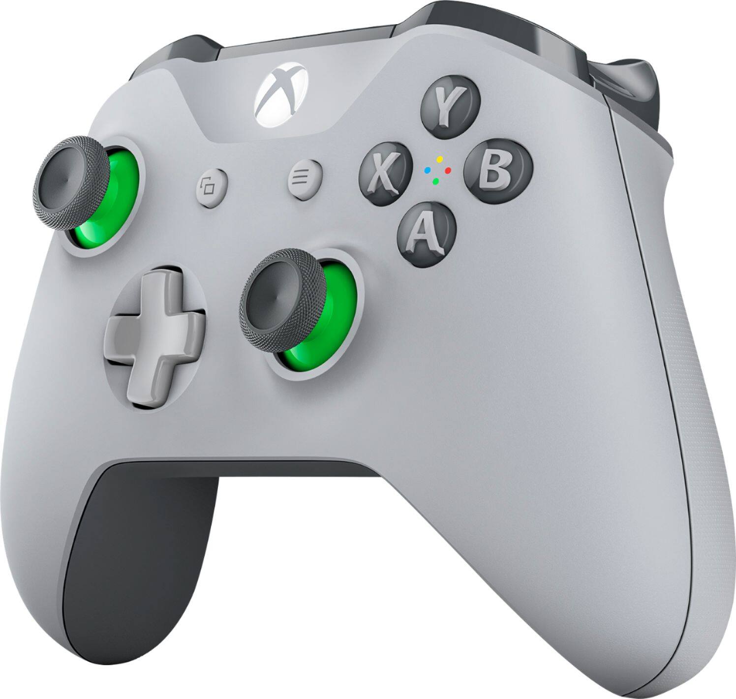 Left. Microsoft - Geek Squad Certified Refurbished Wireless Controller for Xbox One and Windows 10 - Gray And Green.