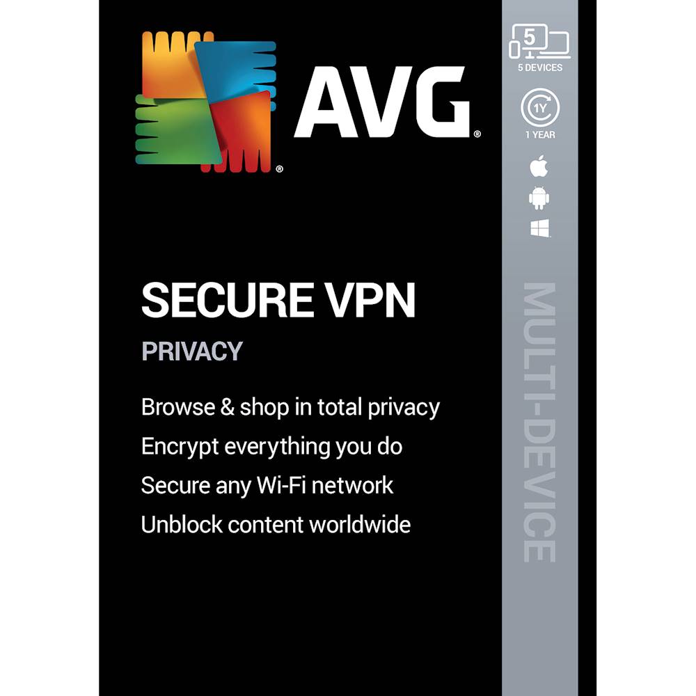 AVG Secure VPN (5 Devices) (1-Year Subscription) - Android, Mac, Windows, iOS [Digital]