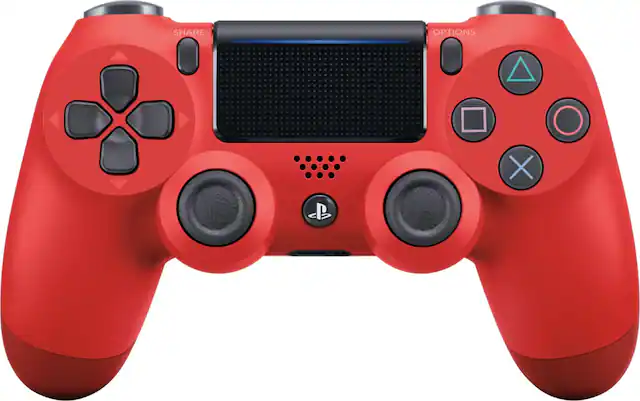 Front. Sony - Geek Squad Certified Refurbished DualShock 4 Wireless Controller for PlayStation 4 - Magma Red.