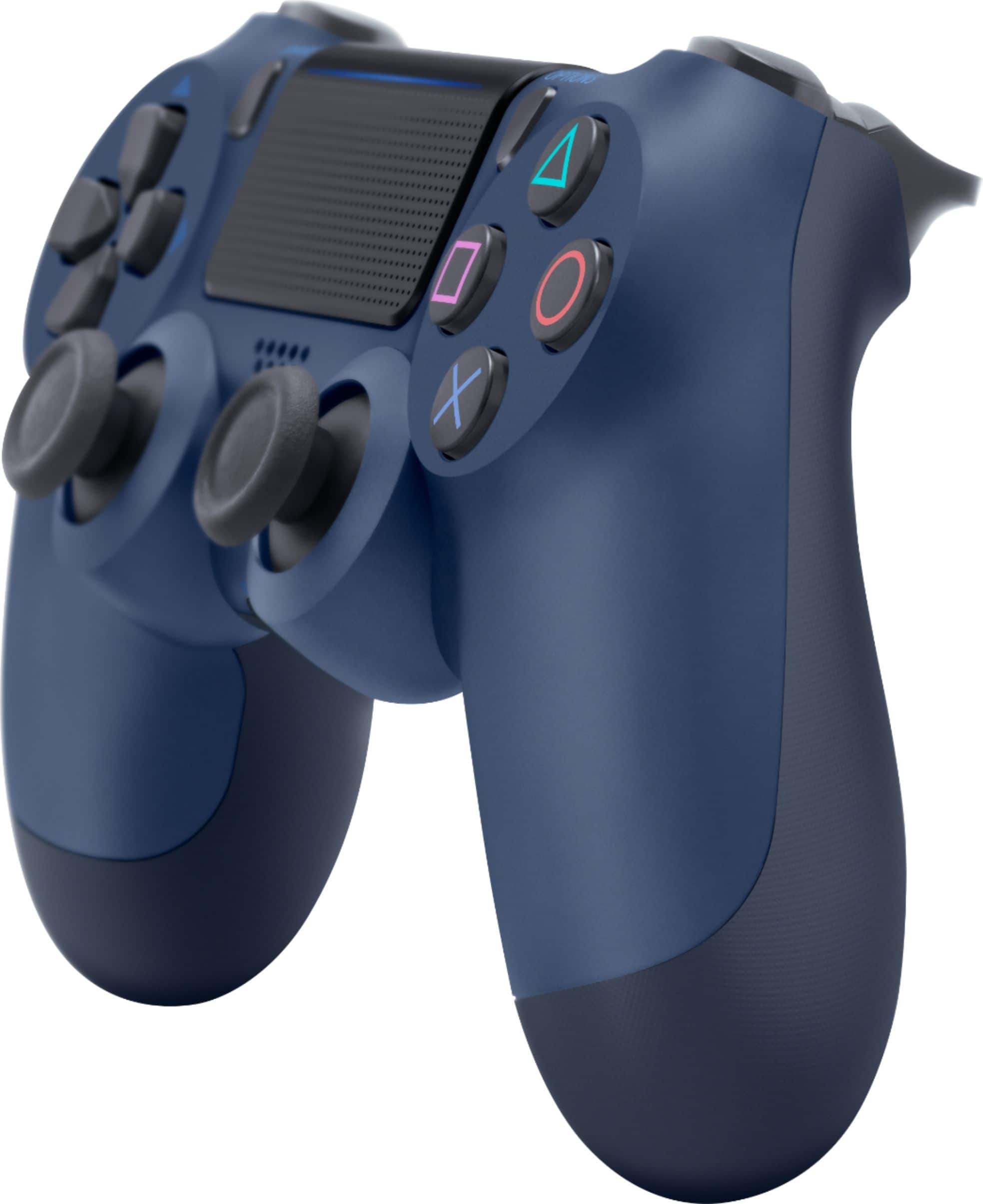 Left. Sony - Geek Squad Certified Refurbished DualShock 4 Wireless Controller for PlayStation 4 - Midnight Blue.