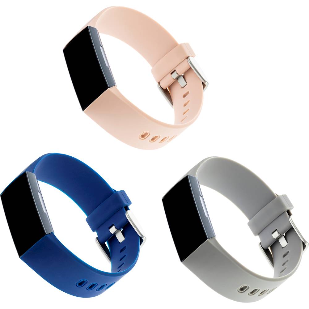 WITHit - Silicone Band for Fitbit Charge 3 and Charge 4 (3-Pack) - Navy/Blush Pink/Light Gray