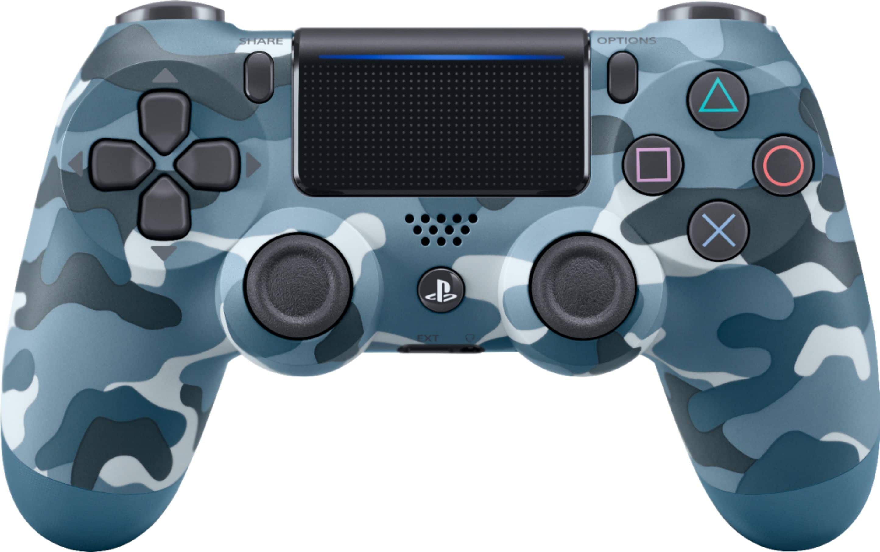 Front. Sony - Geek Squad Certified Refurbished DualShock 4 Wireless Controller for PlayStation 4 - Blue Camouflage.