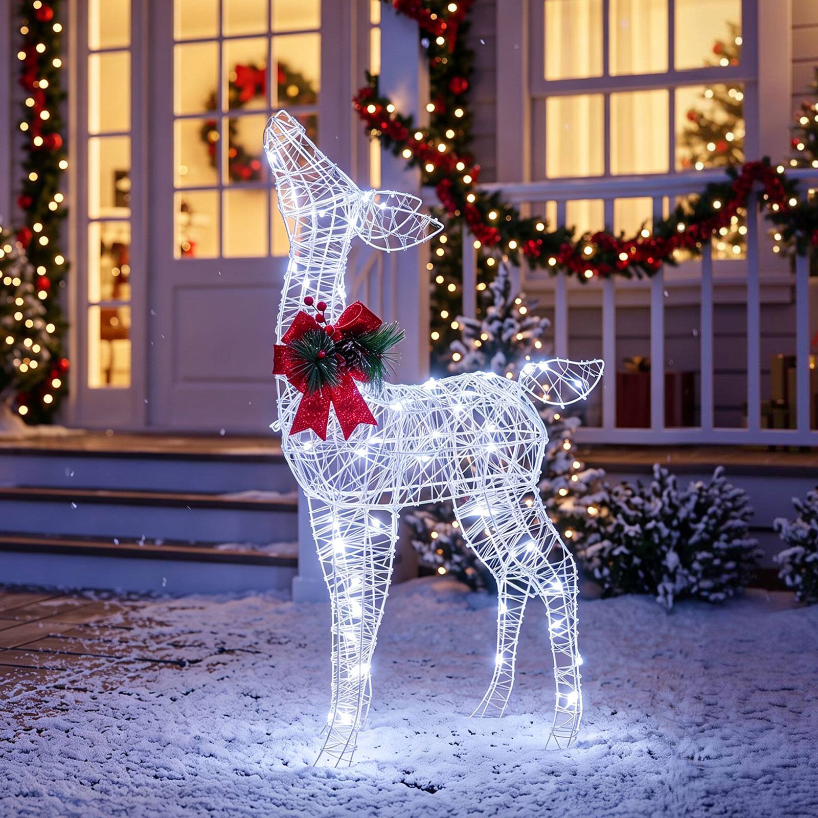Alt View 4. Costway - Costway Lighted Christmas Deer Decorations with 50 Cold White LED Lights, Ground Stakes - White.