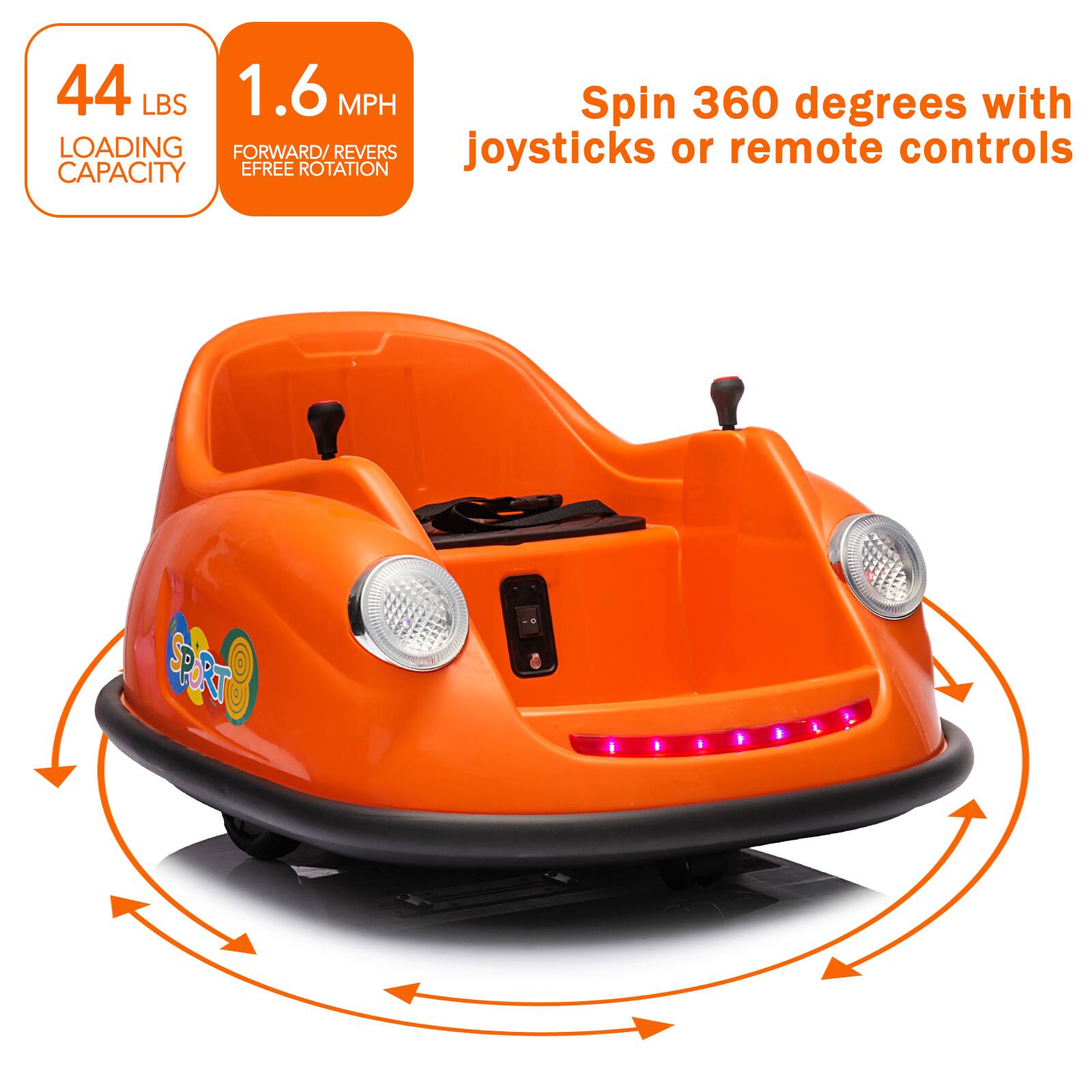 Acekool 12V Toddler Bumper Car, Remote Control, 360° Spin, Lights ...