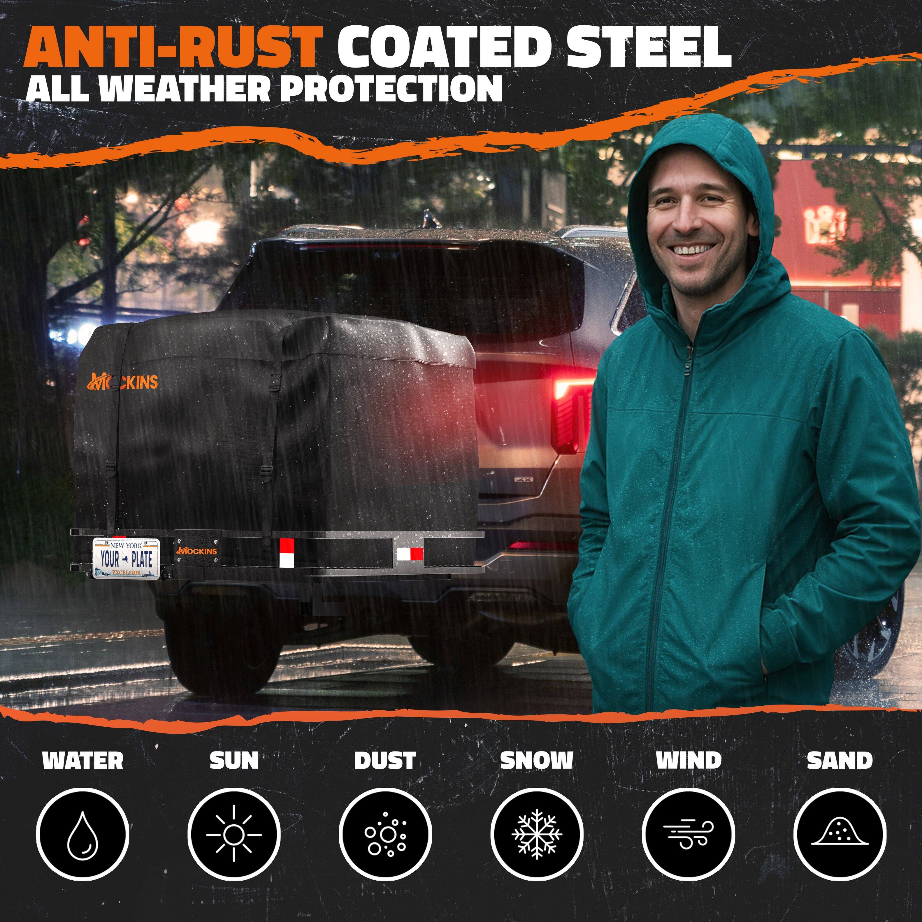 ANTI-RUST COATED STEEL  
ALL WEATHER PROTECTION  

WATER  
SUN  
DUST  
SNOW  
WIND  
SAND