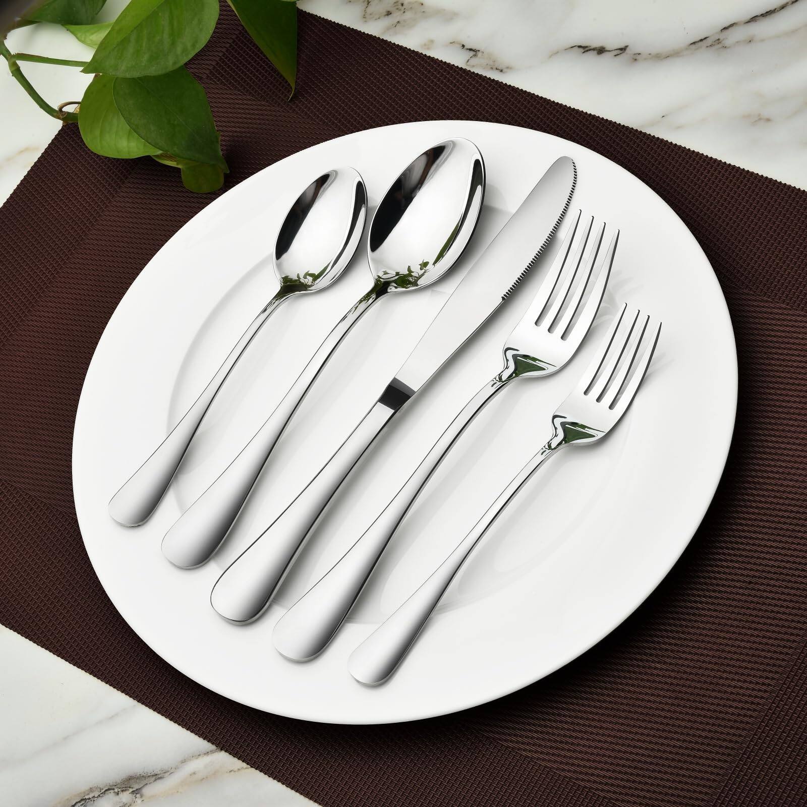 Back. Dazzed Corner - Silverware Set for 12, 60 Piece Heavy Duty Stainless Steel Flatware Utensils Cutlery Set Including Knife Fork  Spoon. - silvery.