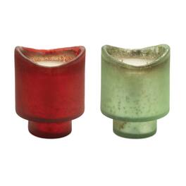 BreeBe - Wassail Scented Soy Candle with Frosted Glass Holder (Set of 2) - Red, Green