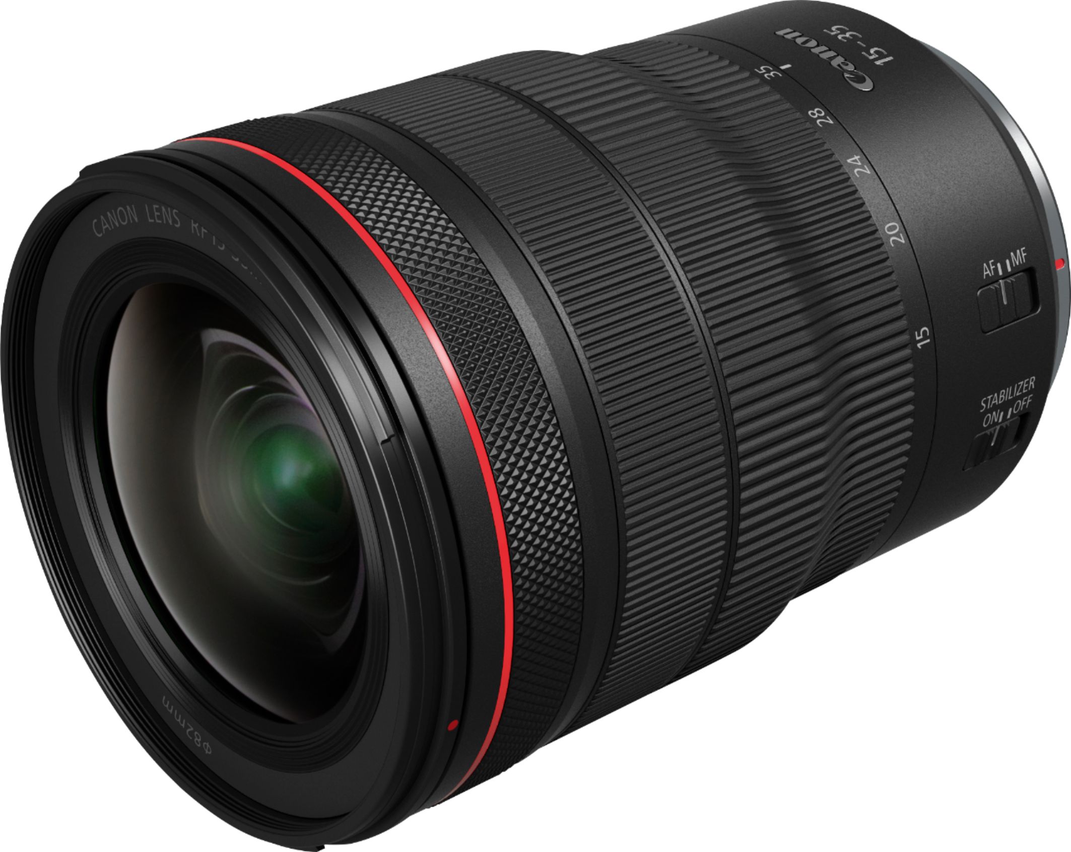 Angle View: Canon - RF15-35mm F2.8L IS USM Ultra-Wide-Angle Zoom Lens for EOS R-Series Cameras - Black