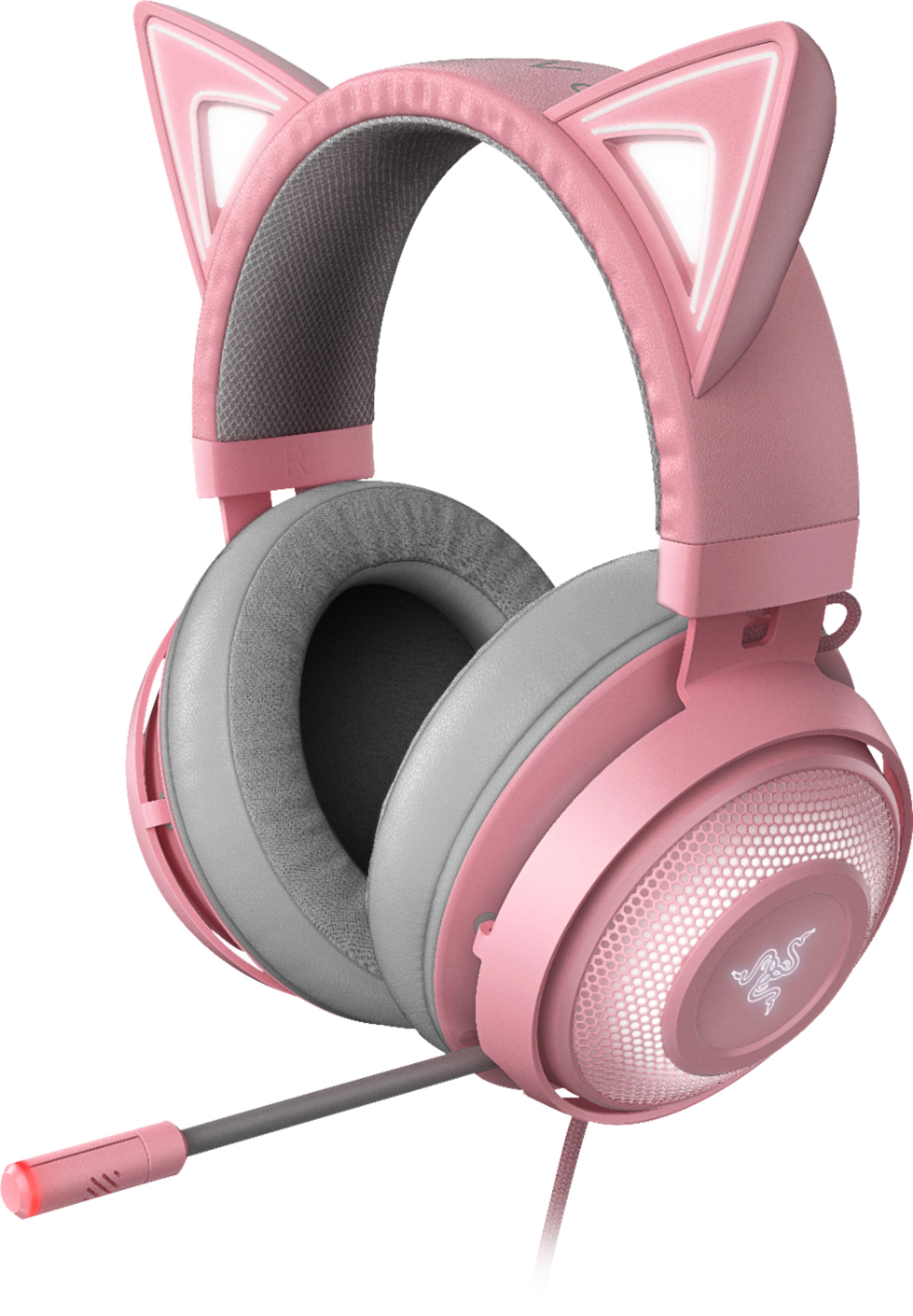 Front. Razer - Kraken Kitty Wired Gaming Headset for PC - Quartz Pink.