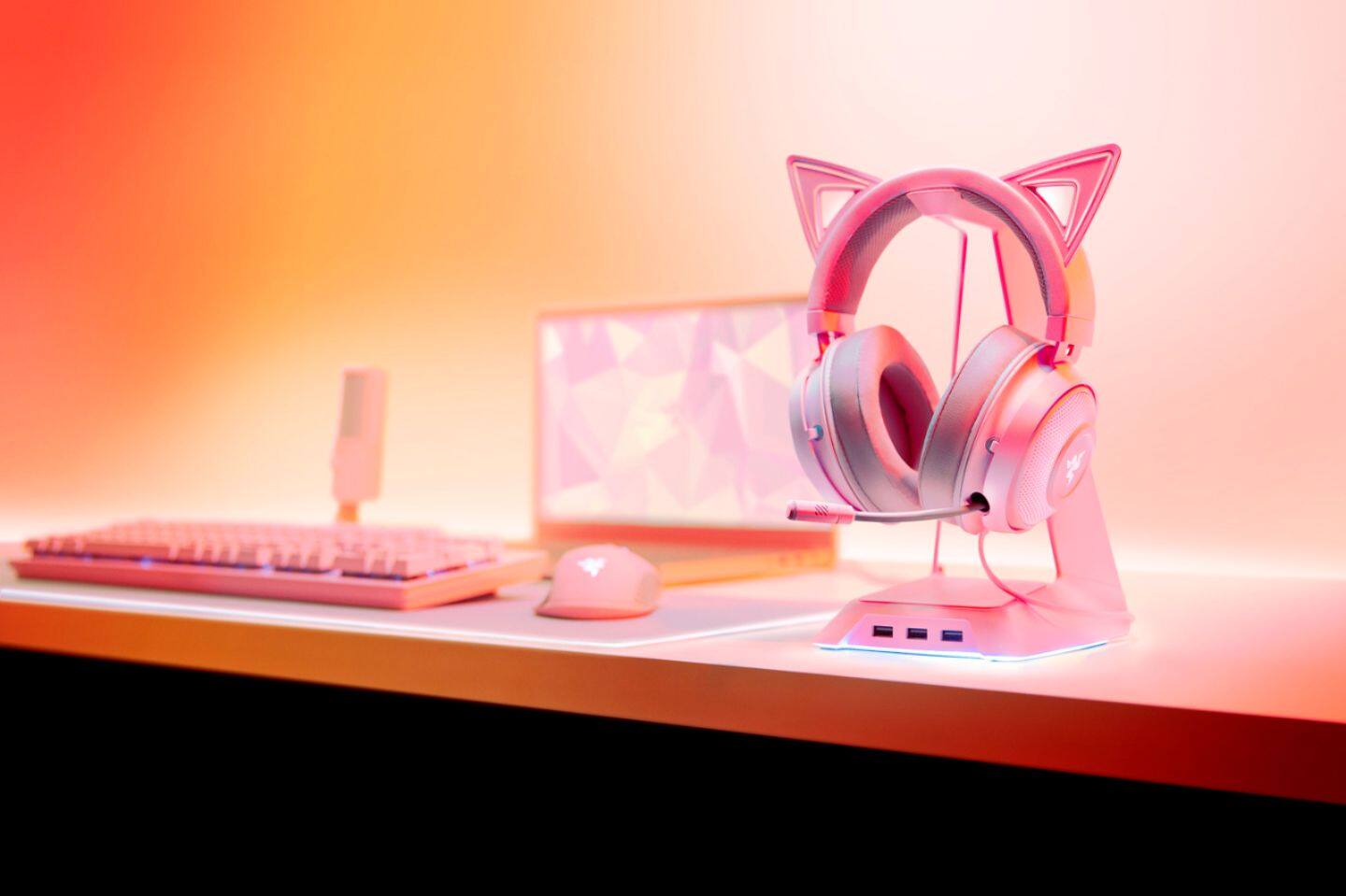Alt View 19. Razer - Kraken Kitty Wired Gaming Headset for PC - Quartz Pink.