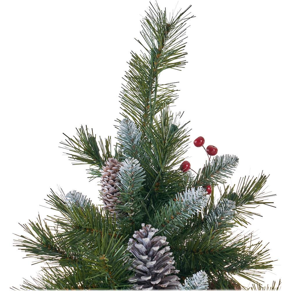 Alt View 12. Noble House - 7' Mixed Spruce Pre-Lit Hinged Artificial Christmas Tree with Frosted Branches, Red Berries and Frosted Pine Cones - Green + Clear Lights.