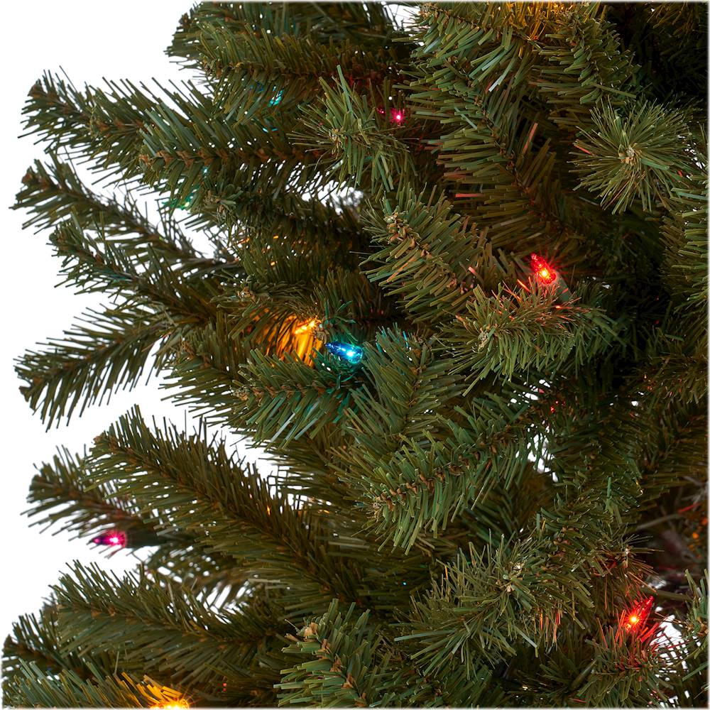 Noble House - 7' Noble Fir Pre-Lit Hinged Artificial Christmas Tree - Green + Multi Lights