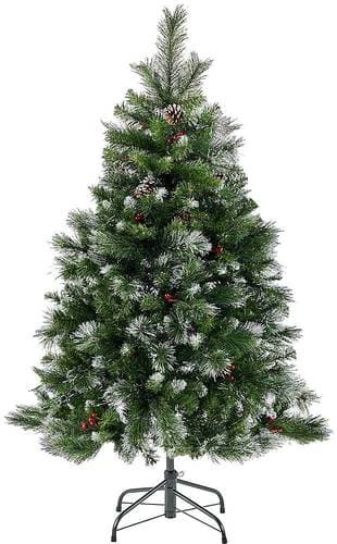 Noble House - 4.5' Mixed Spruce Unlit Artificial Christmas Tree with Glitter Branches, Red Berries, and Pinecones - Green