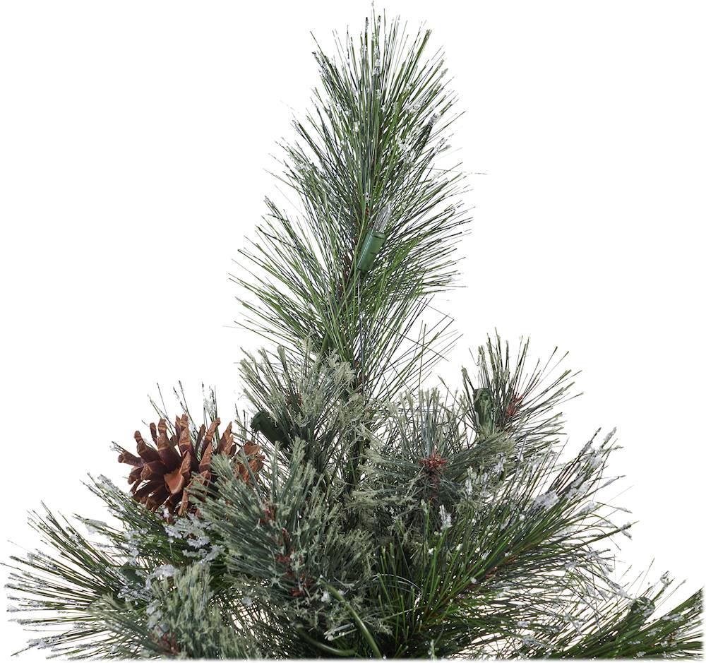 Noble House - 7' Cashmere Pine Pre-Lit Artificial Christmas Tree with Snowy Branches and Pinecones - Green And Clear Lights