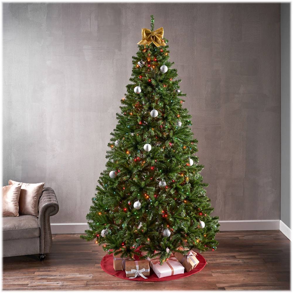 Noble House - 9' Noble Fir Pre-Lit Hinged Artificial Christmas Tree - Green + Multi Lights