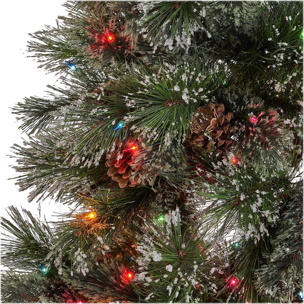 Noble House - 7' Cashmere Pine Pre-Lit Artificial Christmas Tree with Snowy Branches and Pinecones - Green + Multi Lights