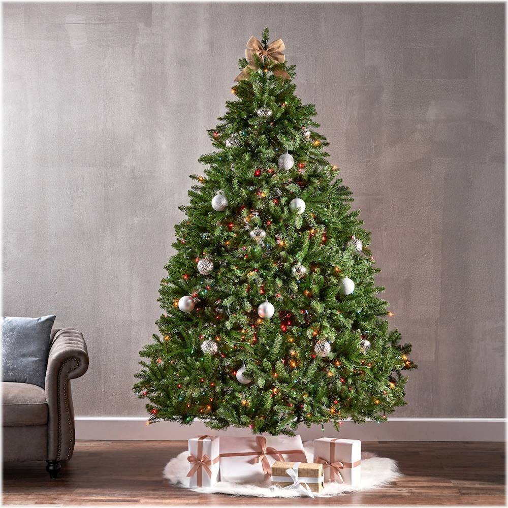 Noble House - 7.5' Norway Spruce Pre-Lit Hinged Artificial Christmas Tree - Green + Multi Lights