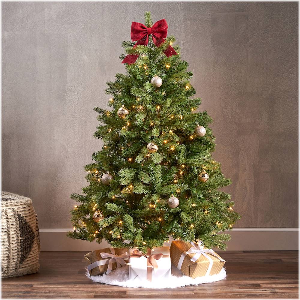 Noble House - 4.5' Mixed Spruce Pre-Lit Artificial Christmas Tree - Green + Clear Lights