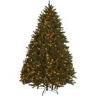 Noble House - 7.5' Norway Spruce Pre-Lit Hinged Artificial Christmas Tree - Green + Clear Lights - Larger Front