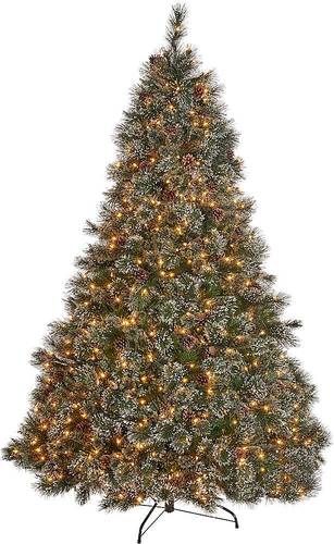 Noble House - 9' Cashmere and Mixed Spruce Unlit Artificial Christmas Tree with Snowy Branches and Pinecones - Green