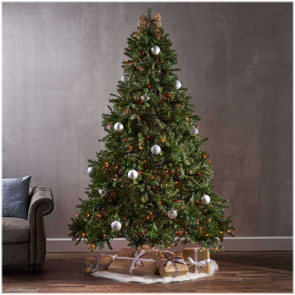 Noble House - 7.5' Fraser Fir Pre-Lit Hinged Artificial Christmas Tree - Green + Multi Lights