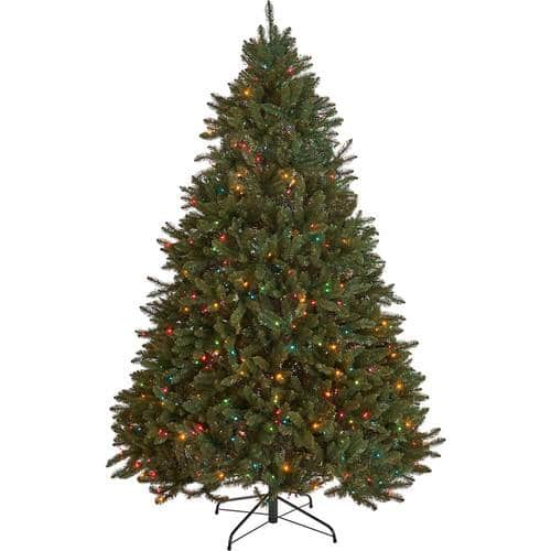 Noble House - 7' Norway Spruce Pre-Lit Hinged Artificial Christmas Tree - Green + Multi Lights