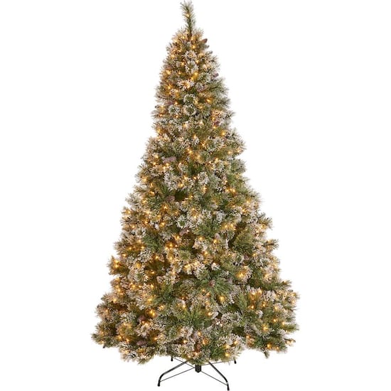 Noble House 4 5 Cashmere Mixed Needles Pre Lit Hinged Artificial Christmas Tree With Snow Glitter Branches With Frosted Pinecones Green Clear Lights Best Buy