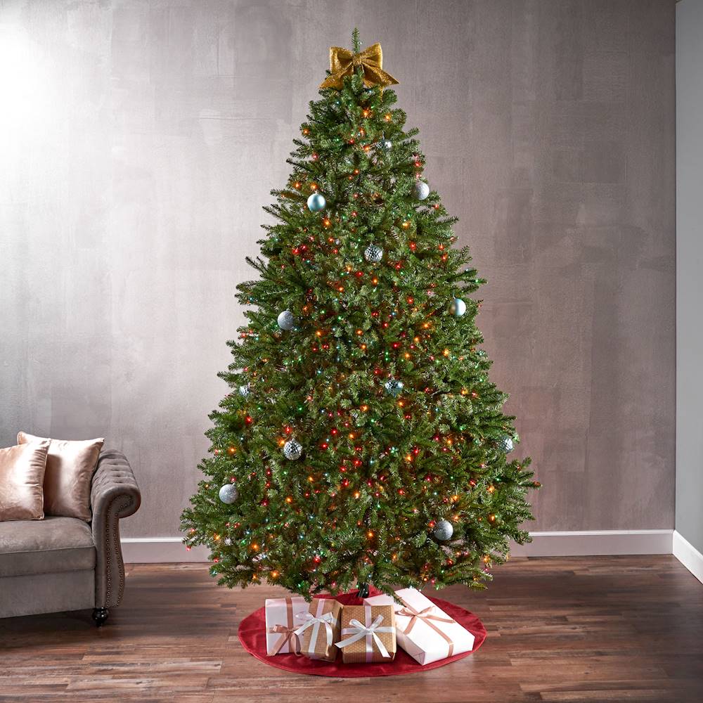 Noble House - 9' Norway Spruce Pre-Lit Hinged Artificial Christmas Tree - Green + Multi Lights